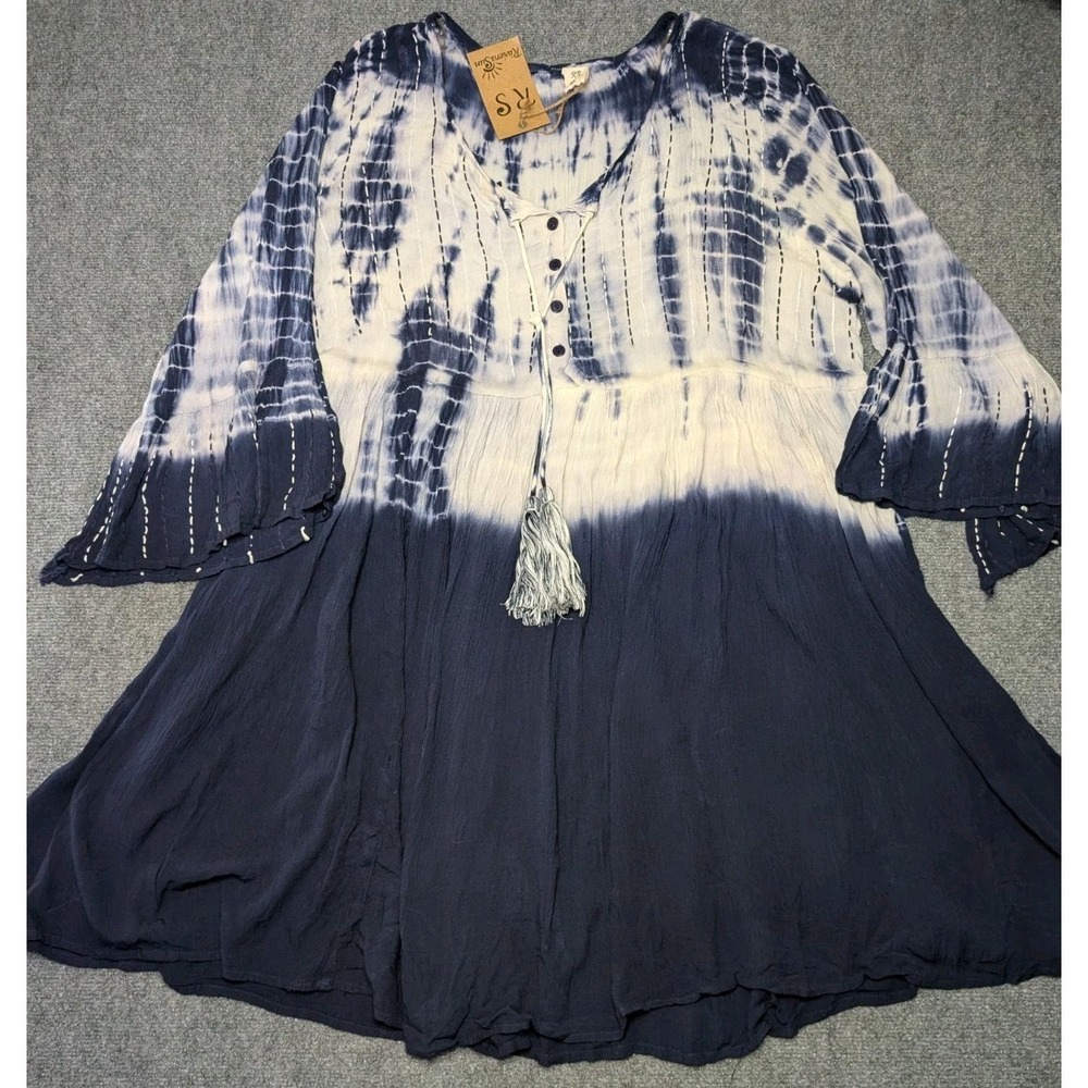 NWT Riviera Sun Women's Size 2XL Tie-dye Blue White Dress Boho Flowy Hippie - Picture 7 of 12